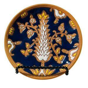 Glazed Floral Terracotta Plate Bonis Rhodes Pottery Greece Handmade 4.75" Signed